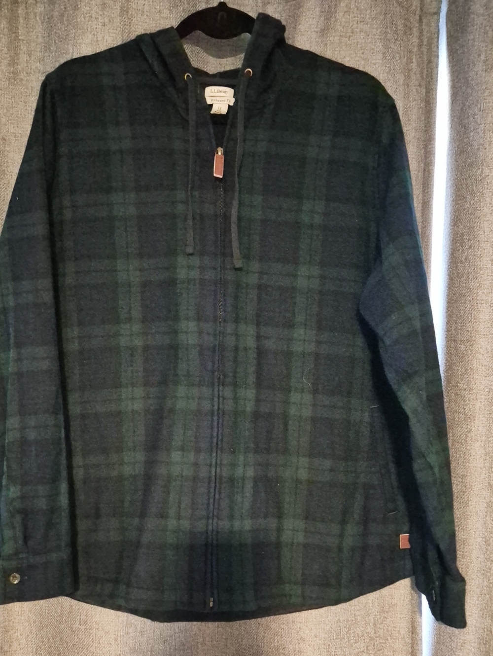 L.L. Bean Women's Black,Navy  and Green Plaid Zip-Up Hoodie Sweater